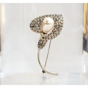 Calla Lily Art Nouveau Marcasite Sterling Vintage Faux Pearl Vintage Brooch